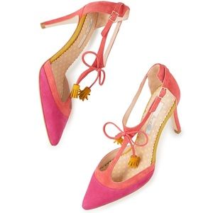 Boden Alice Tassel Bow Suede T Strap Pumps Sz 39